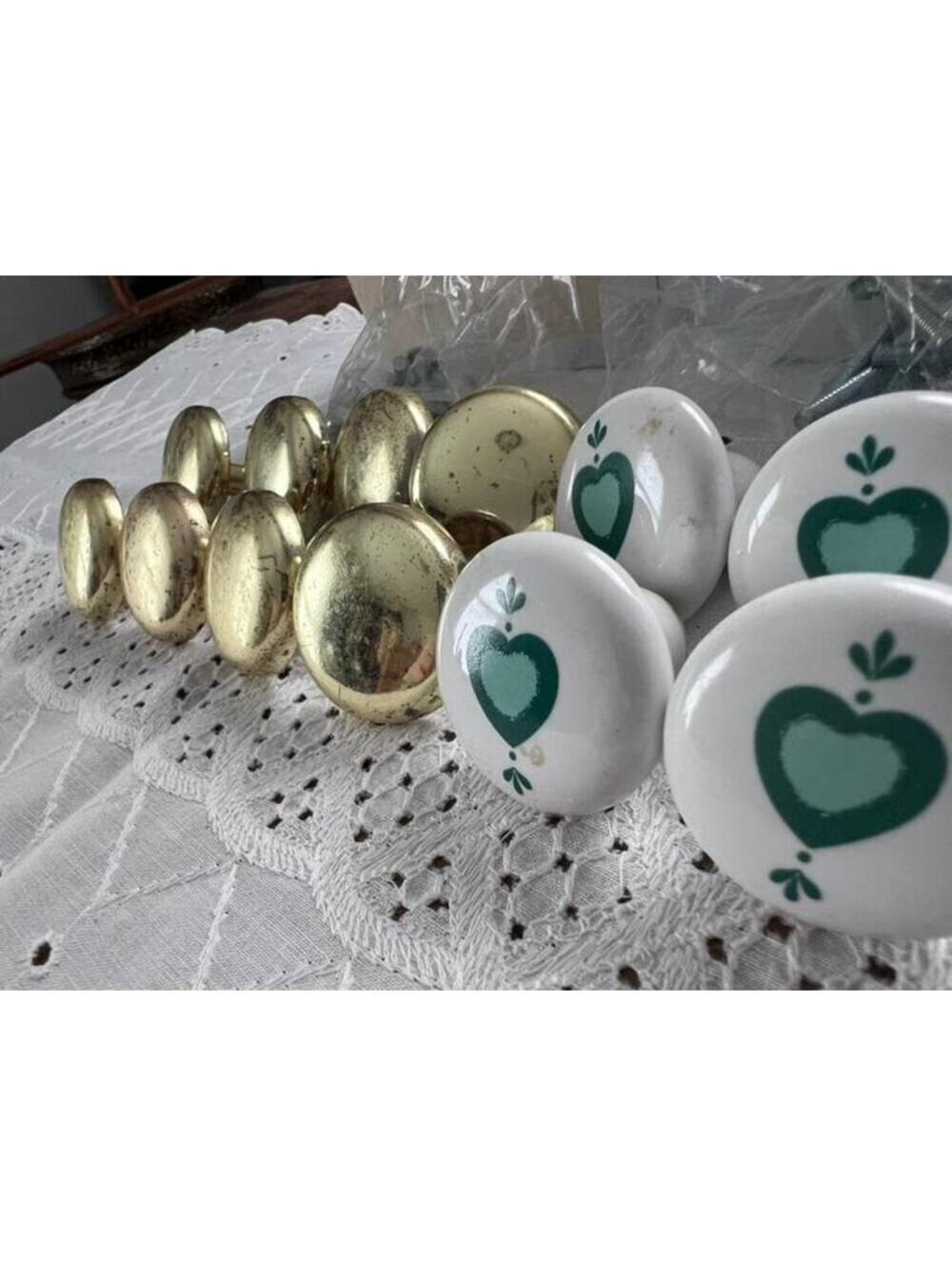 Vintage Cabinet Knobs Lot | 12 Drawer Pulls | 8 Brass & 4 Ceramic Heart Knobs